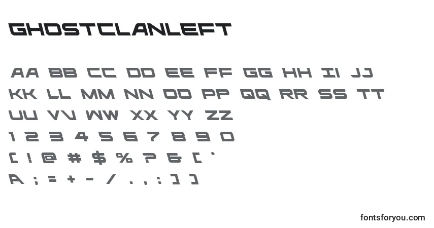 Schriftart Ghostclanleft (127927) – Alphabet, Zahlen, spezielle Symbole