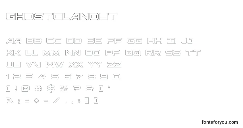 A fonte Ghostclanout (127928) – alfabeto, números, caracteres especiais