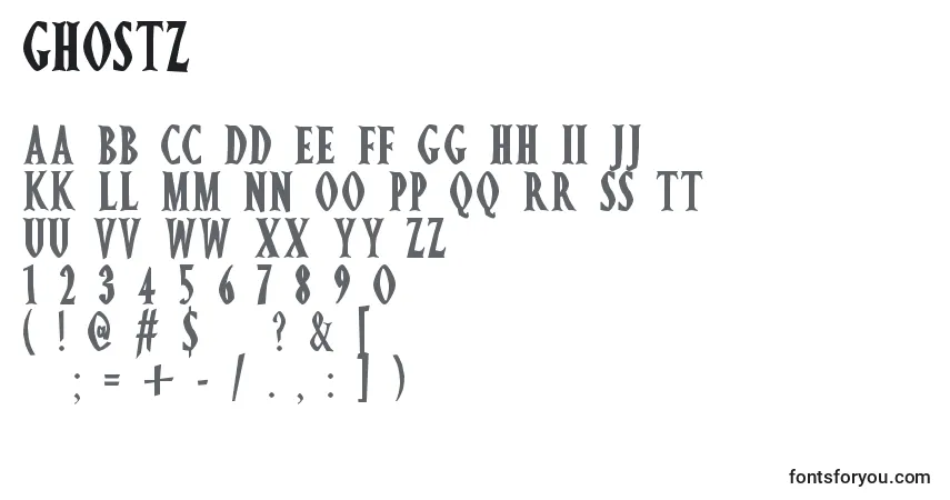 A fonte Ghostz – alfabeto, números, caracteres especiais