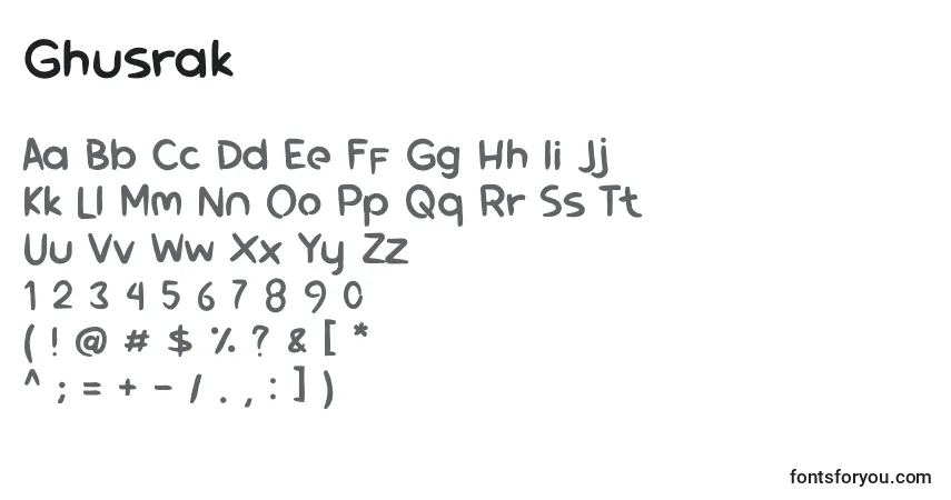 A fonte Ghusrak – alfabeto, números, caracteres especiais