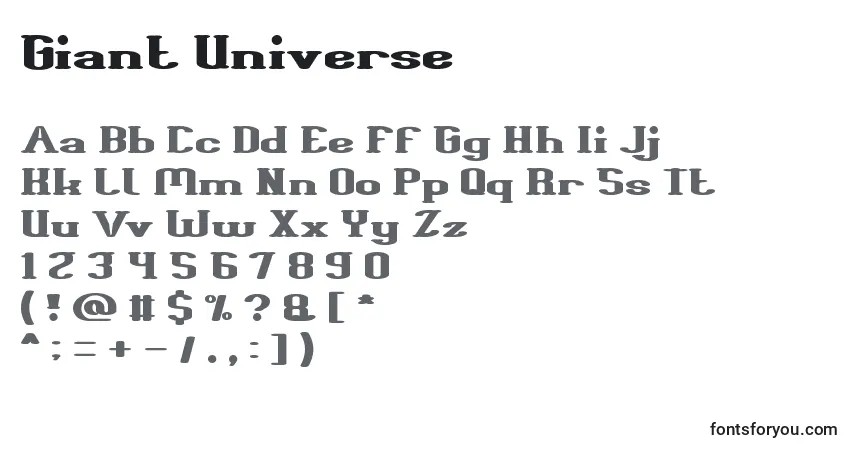 A fonte Giant Universe – alfabeto, números, caracteres especiais
