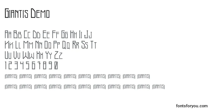 A fonte Giantis Demo – alfabeto, números, caracteres especiais