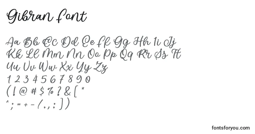 Schriftart Gibran Font – Alphabet, Zahlen, spezielle Symbole