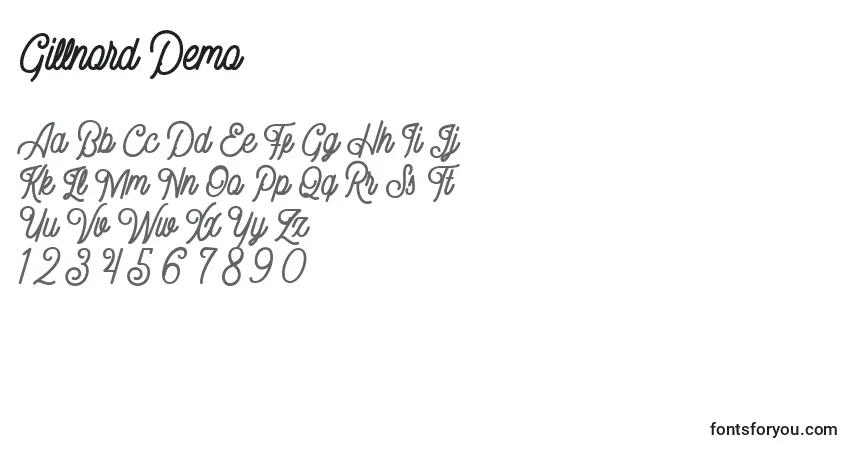 A fonte Gillnord Demo (127955) – alfabeto, números, caracteres especiais