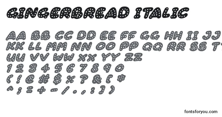 Schriftart Gingerbread Italic – Alphabet, Zahlen, spezielle Symbole
