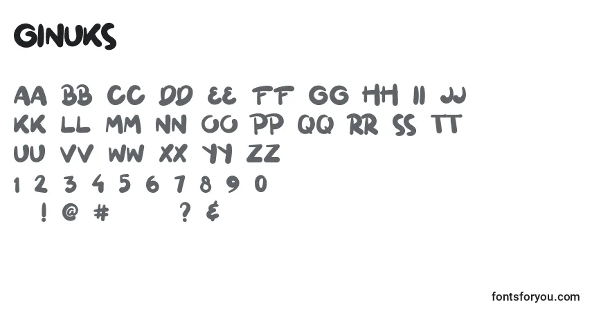 Schriftart Ginuks – Alphabet, Zahlen, spezielle Symbole