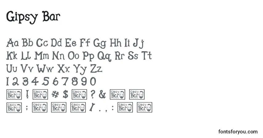 Schriftart Gipsy Bar – Alphabet, Zahlen, spezielle Symbole