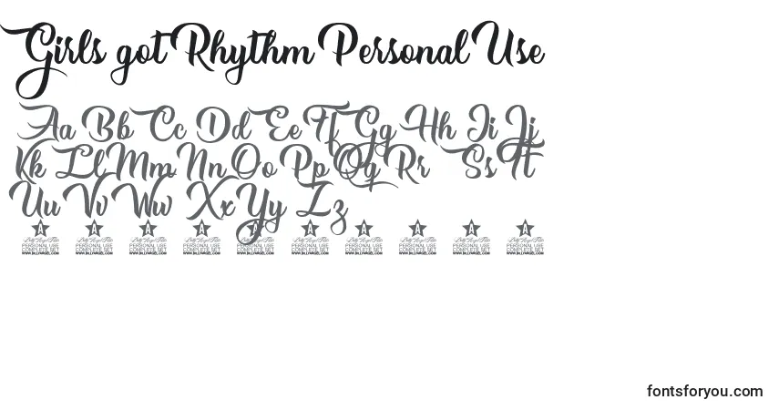 A fonte Girls got Rhythm Personal Use – alfabeto, números, caracteres especiais