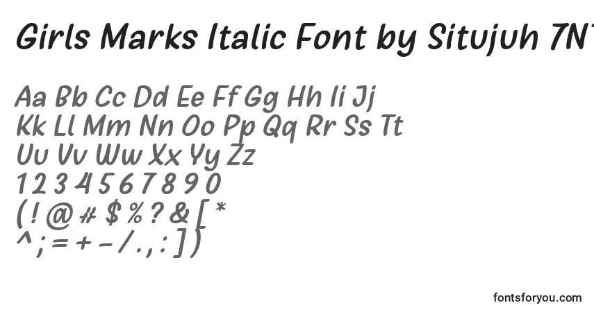 A fonte Girls Marks Italic Font by Situjuh 7NTypes – alfabeto, números, caracteres especiais