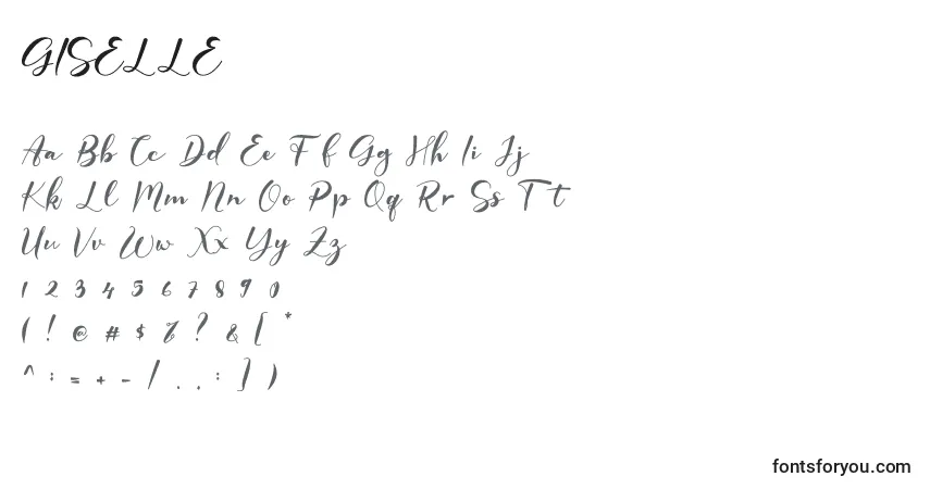 Czcionka GISELLE – alfabet, cyfry, specjalne znaki
