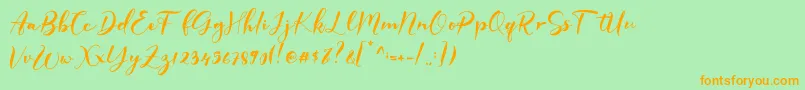 Weitere Informationen zur GISELLE-Schriftart GISELLE-Schriftart – Orangefarbene Schriften auf grünem Hintergrund