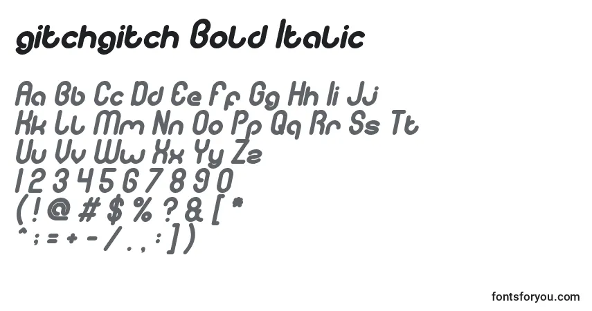 Шрифт Gitchgitch Bold Italic – алфавит, цифры, специальные символы