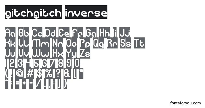 Czcionka Gitchgitch inverse – alfabet, cyfry, specjalne znaki