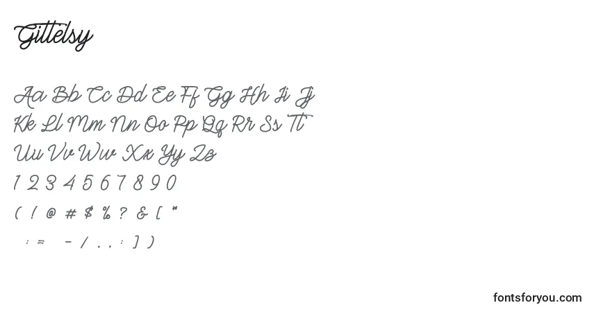 Schriftart Gittelsy – Alphabet, Zahlen, spezielle Symbole