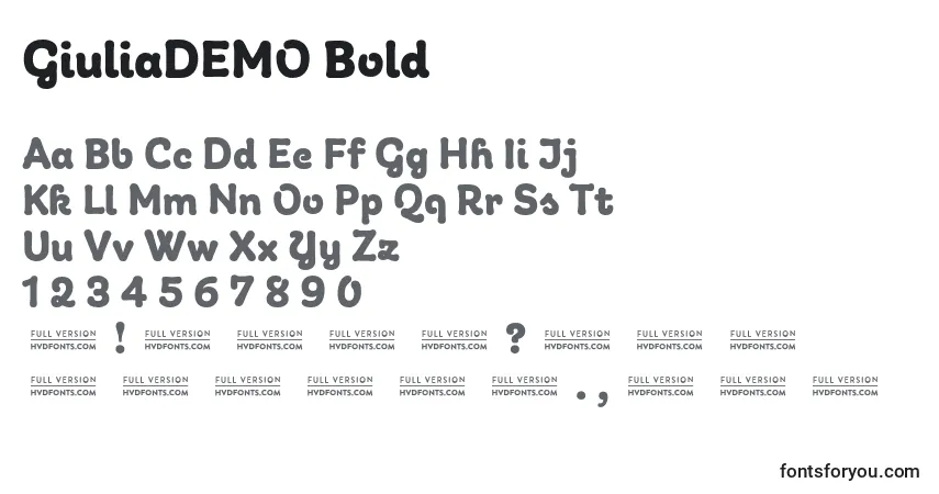 Czcionka GiuliaDEMO Bold – alfabet, cyfry, specjalne znaki