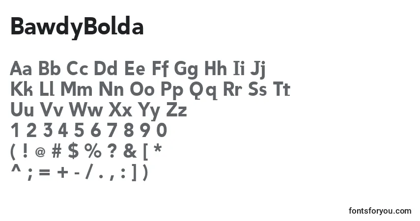 characters of bawdybolda font, letter of bawdybolda font, alphabet of  bawdybolda font