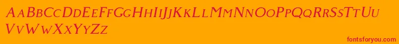 Czcionka Giveny Italic – czerwone czcionki na pomarańczowym tle