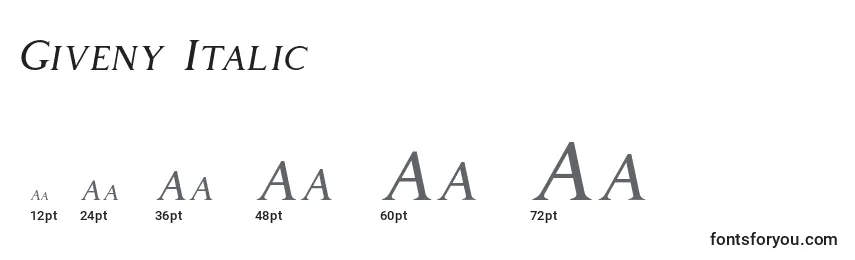 Größen der Schriftart Giveny Italic