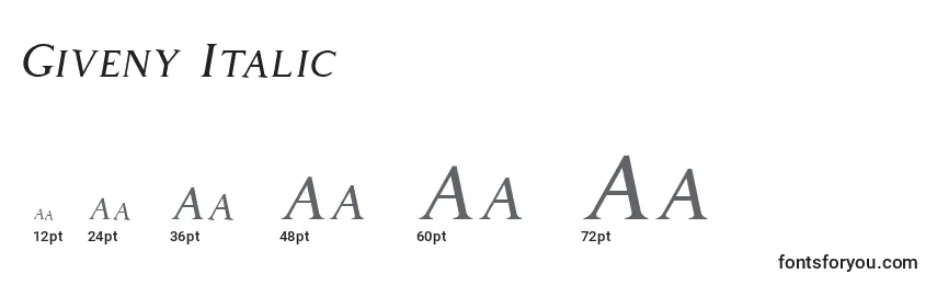Giveny Italic (128003)-fontin koot