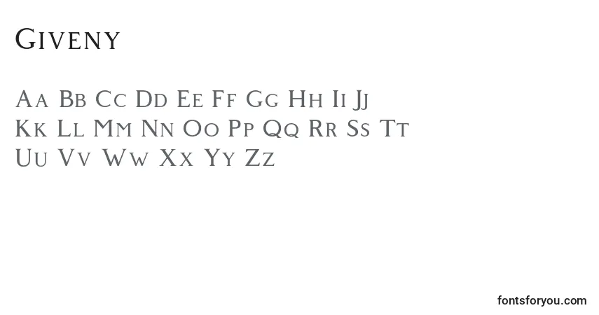 A fonte Giveny – alfabeto, números, caracteres especiais