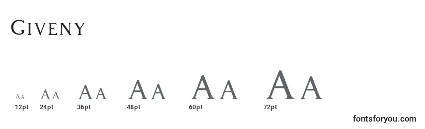 Размеры шрифта Giveny