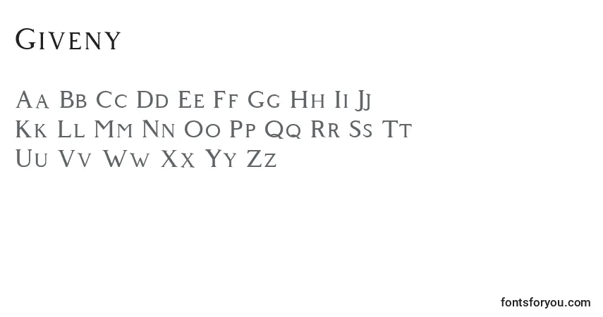 Giveny (128005)-fontti – aakkoset, numerot, erikoismerkit