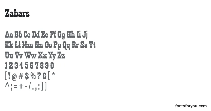 Schriftart Zabars – Alphabet, Zahlen, spezielle Symbole