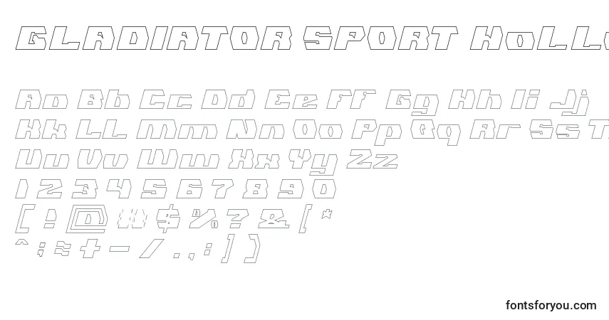 Czcionka GLADIATOR SPORT Hollow – alfabet, cyfry, specjalne znaki