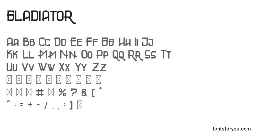 A fonte GLADIATOR – alfabeto, números, caracteres especiais