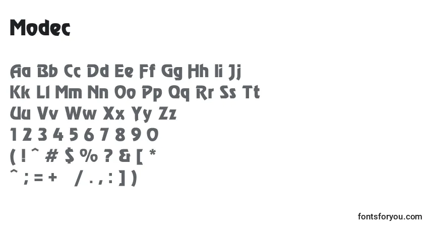 A fonte Modec – alfabeto, números, caracteres especiais