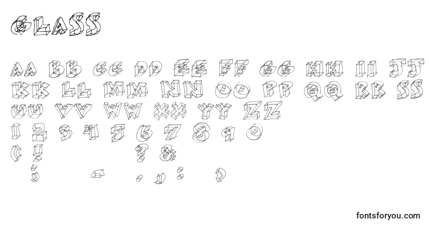 A fonte Glass (128025) – alfabeto, números, caracteres especiais