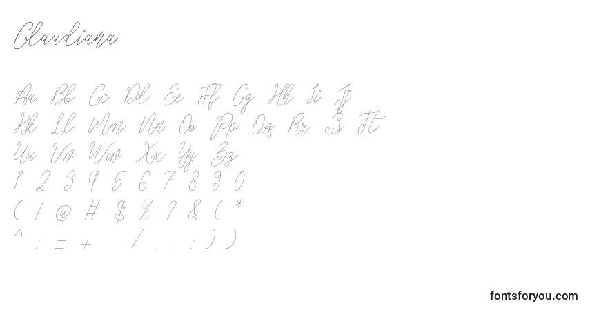 Glaudiana (128028)フォント–アルファベット、数字、特殊文字