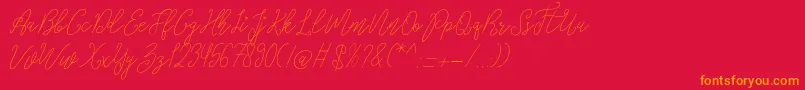 Glaudiana-Schriftart – Orangefarbene Schriften auf rotem Hintergrund