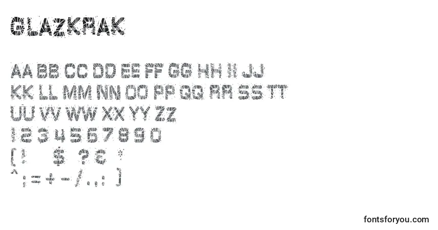 Glazkrak (128029)-fontti – aakkoset, numerot, erikoismerkit