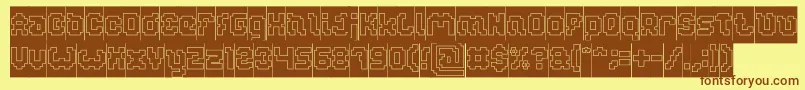 Więcej informacji o czcionce GLITCH Hollow Inverse Czcionka GLITCH Hollow Inverse – brązowe czcionki na żółtym tle