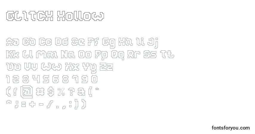 A fonte GLITCH Hollow – alfabeto, números, caracteres especiais