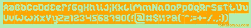 フォントGLITCH Inverse – オレンジの文字が緑の背景にあります。