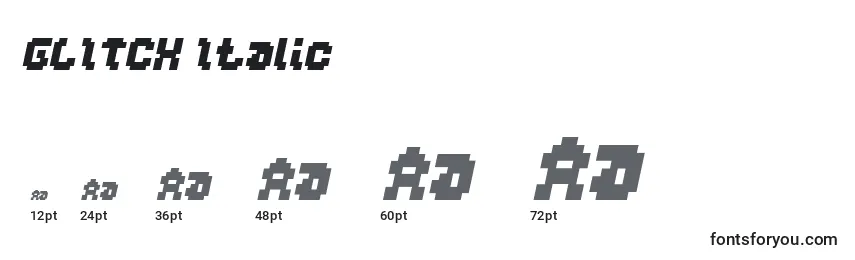 Größen der Schriftart GLITCH Italic