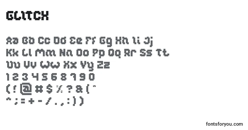 A fonte GLITCH (128039) – alfabeto, números, caracteres especiais