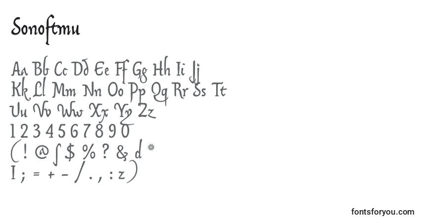 Schriftart Sonoftmu – Alphabet, Zahlen, spezielle Symbole