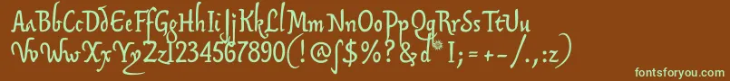 フォントSonoftmu – 緑色の文字が茶色の背景にあります。