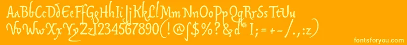 Sonoftmu-Schriftart – Gelbe Schriften auf orangefarbenem Hintergrund