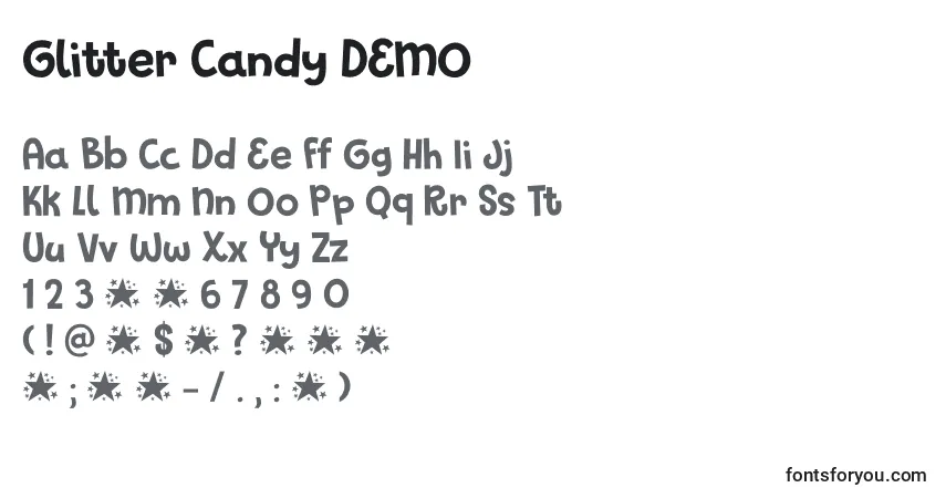 Czcionka Glitter Candy DEMO – alfabet, cyfry, specjalne znaki
