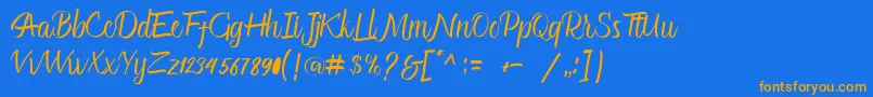 フォントGlitter Script – オレンジ色の文字が青い背景にあります。