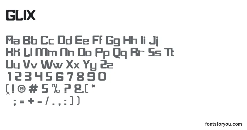 Schriftart GLIX     – Alphabet, Zahlen, spezielle Symbole