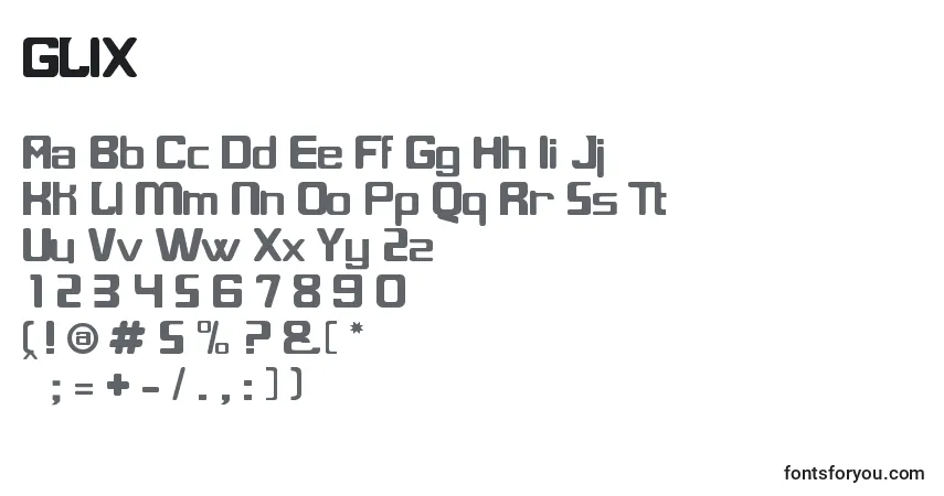 A fonte GLIX     (128046) – alfabeto, números, caracteres especiais