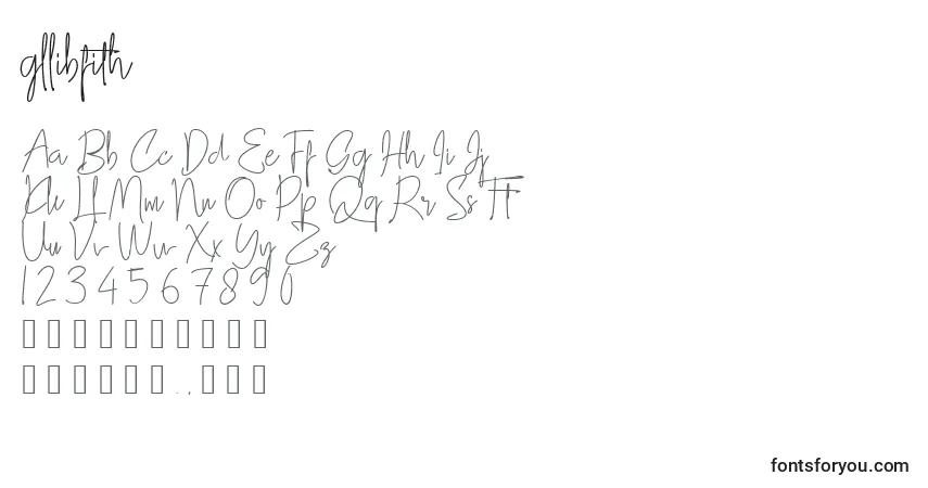 A fonte Gllibfith – alfabeto, números, caracteres especiais