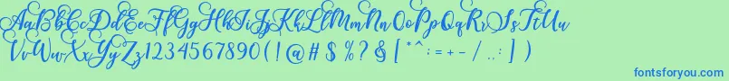 Fonte Gloretha Script – fontes azuis em um fundo verde