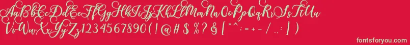 Fonte Gloretha Script – fontes verdes em um fundo vermelho