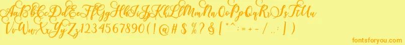 Gloretha Script-Schriftart – Orangefarbene Schriften auf gelbem Hintergrund